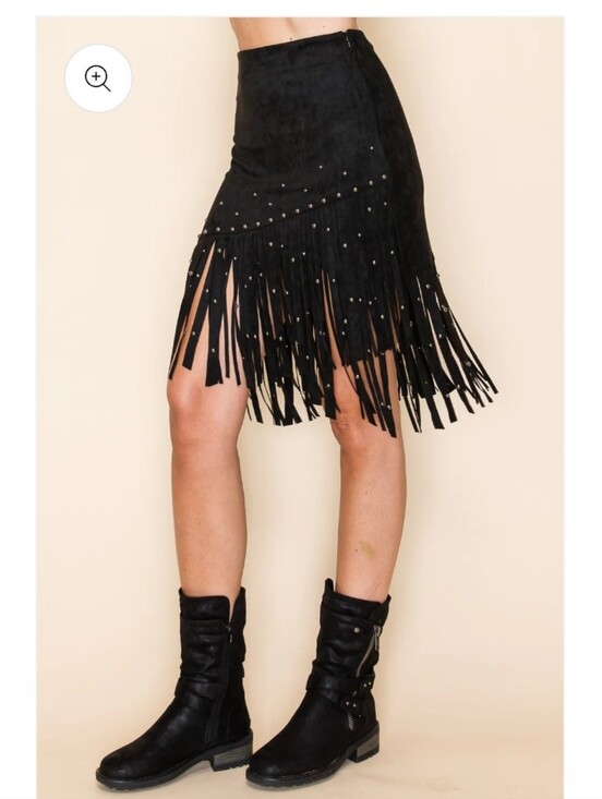 Dresses & Skirts - Black Suede Fringe Skirt